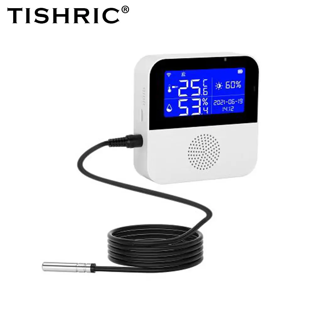 Интеллектуальный Измеритель температуры и влажности TISHRIC с Wi-Fi, USB-разъемом, динамиком и ЖК-дисплеем, поддержкой приложения Tuya Smart Life