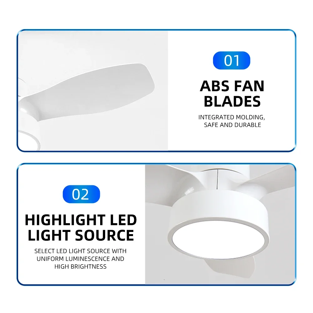24 Inch Ceiling Fan with Lights, Remote Control Dimming, 3-speed Wind Speed, Modern Lighting, Simple Bedroom Ceiling Fan