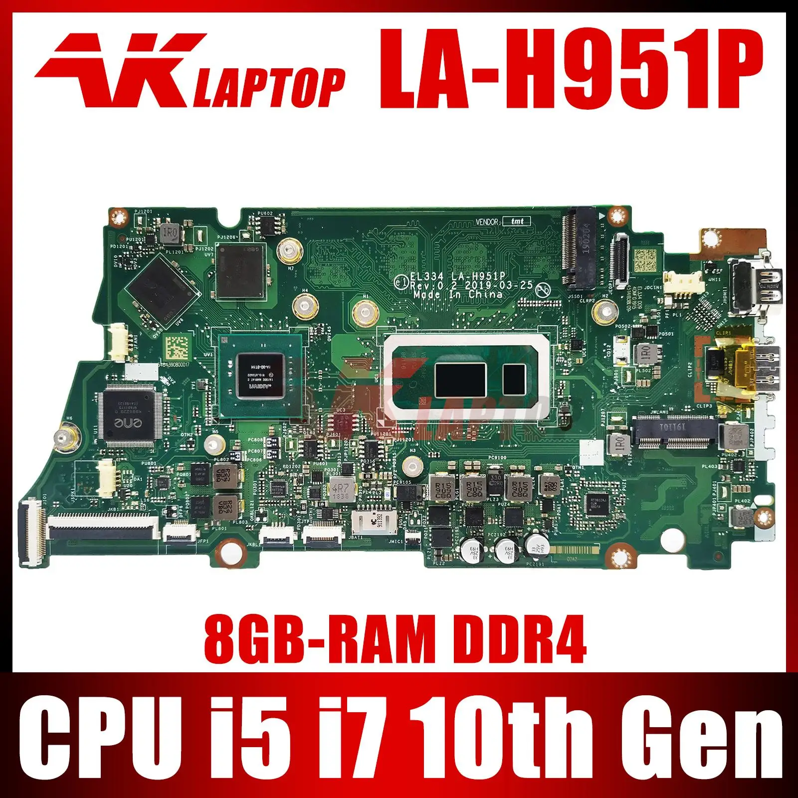 

EL334 LA-H951P For Lenovo ideapad S340-13IML Laptop Motherboard With CPU I5-10210U I7-10510U 2G GPU 8G RAM DDR4 100% testing ok