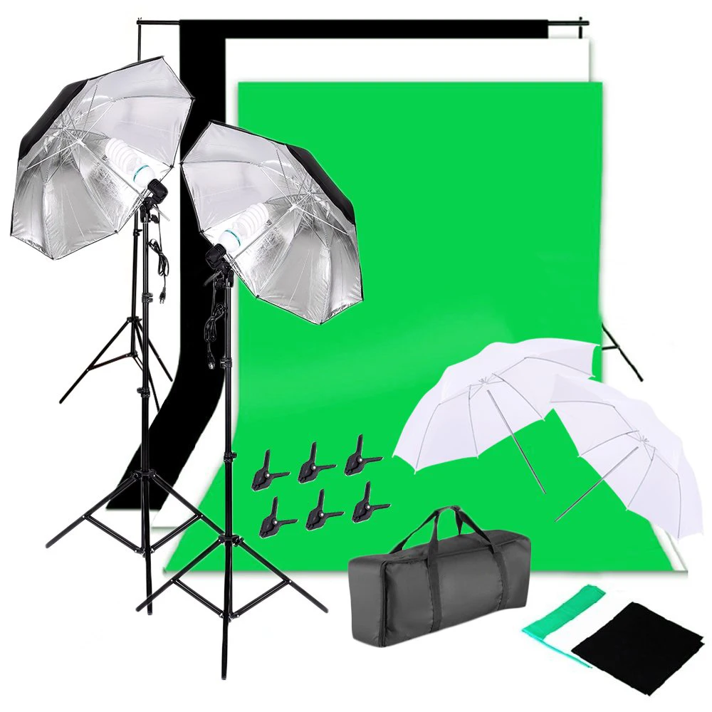 

Комплект освещения для фотостудии 2*3 м фоновая стойка и фоны белый зонт для фотостудии