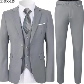 Abito elegante per uomo Matrimonio 3 pezzi 2 set Giacche Gilet Pantaloni Blazer Cappotti slim fit moda completa 2025 Costume classico formale