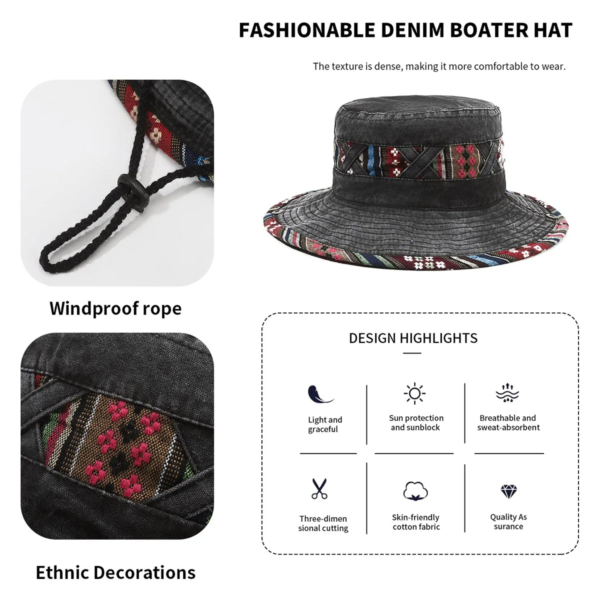 Vintage Frayed Edge Fashion Denim Fisherman Hat for Men, Simple Washed Distressed Bucket Hat, Summer Outdoor Sunshade Bucket Hat for Fishing and Hiking