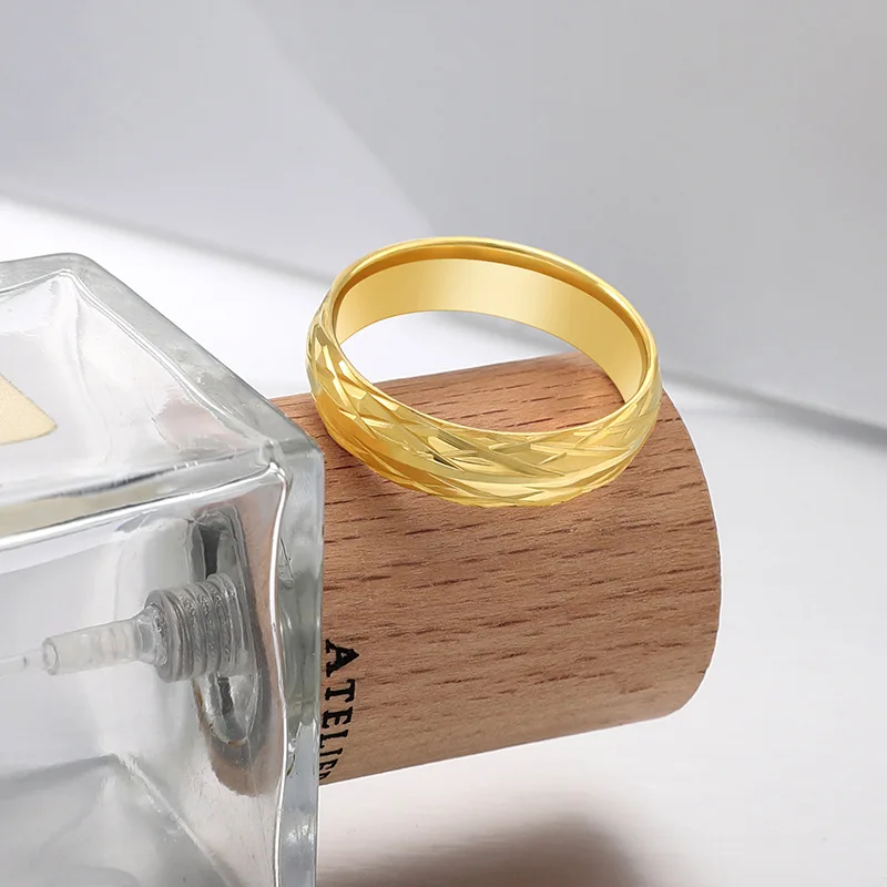 6mm Pattern Stainless Steel Wedding Rings For Men Women gold color rings couples rings stainless steel ring finger ring gold color ring wedding rings wedding ring