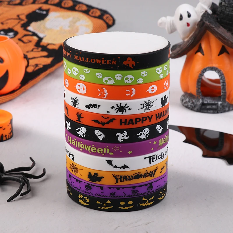 5/6 Pcs Halloween Wristband Silicone Wristbands Halloween Rubber Bracelets Party Trick Or Treat Goodie Bag Stuffers