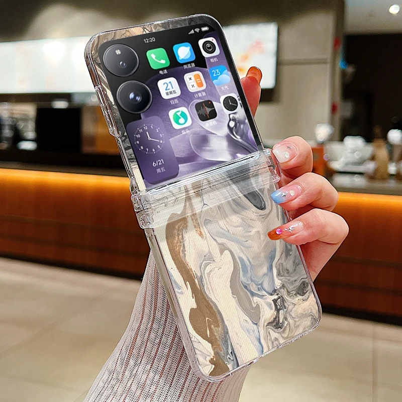 Colorful Marble Pattern Transparent Shockproof Phone Case - Hard PC Clear Folding Cover
