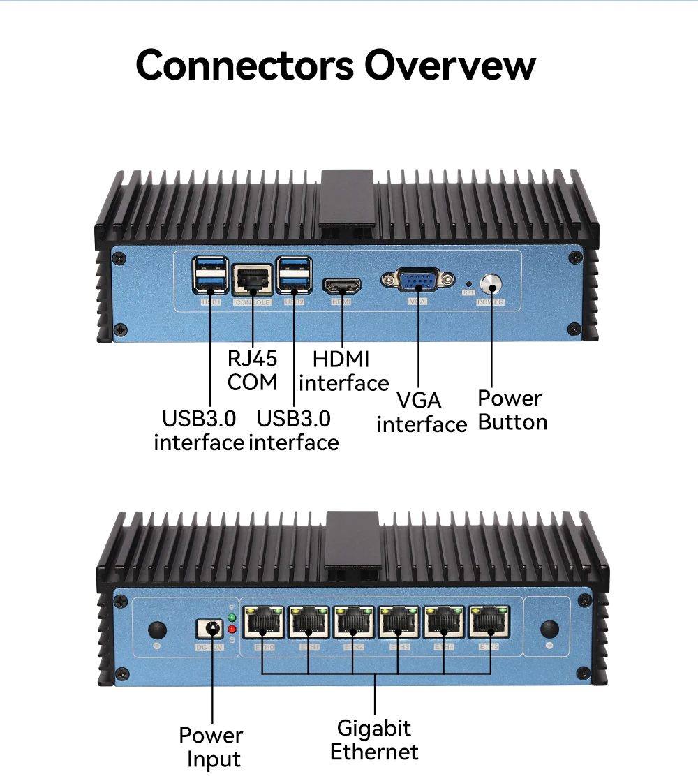 Firewall Router Mini PC Intel Core i7 6500U i5 6200U i3 6100U 6 Gigabit Ethernet LAN Support Linux Windows Pfsense OpenWrt