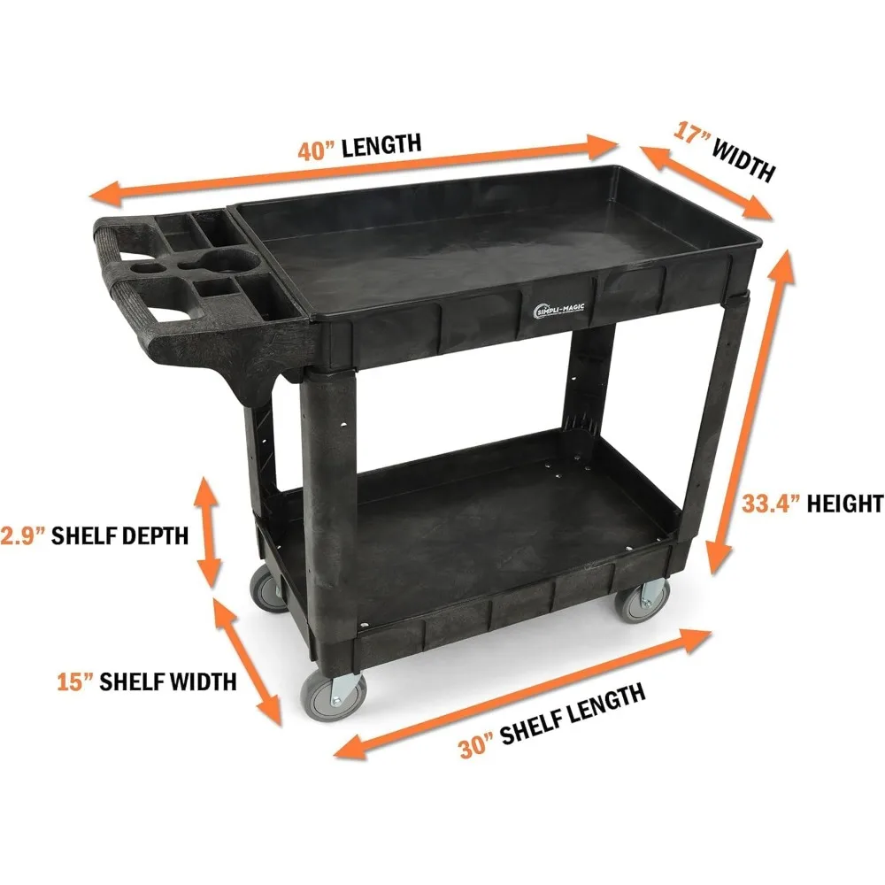 Rolling Utility Cart on Wheels Heavy Duty with Ergonomic Handle Deep Shelfs for Garage