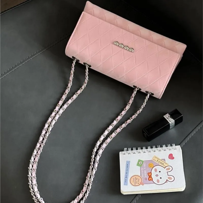 JIAERDI Sweet Cute Heart Handbag Women Diamond Pattern Square Chain Shoulder Bags Ladies Elegant Gentle High End Crossbody Bag
