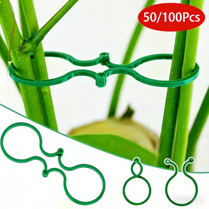 50/100 Stück Wiederverwendbare Verstellbare Pflanzenstützclips, Robuste Kunststoff-Gartenclips für Tomatenranken, Blumen und Gemüsestangen