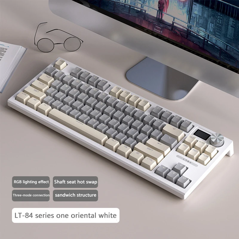 

Three-mode RGB Bluetooth 2.4G wired light-emitting display DIY mechanical keyboard sea and air mechanical axis game keyboard