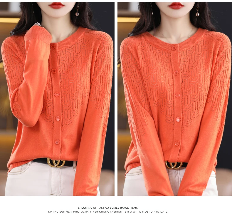Spring Autumn Women Wool Blend Sweater O-neck Hollow Out Cardigan New Fashion Casual Knitted Slim Soft Jacket Bottoming Tops
