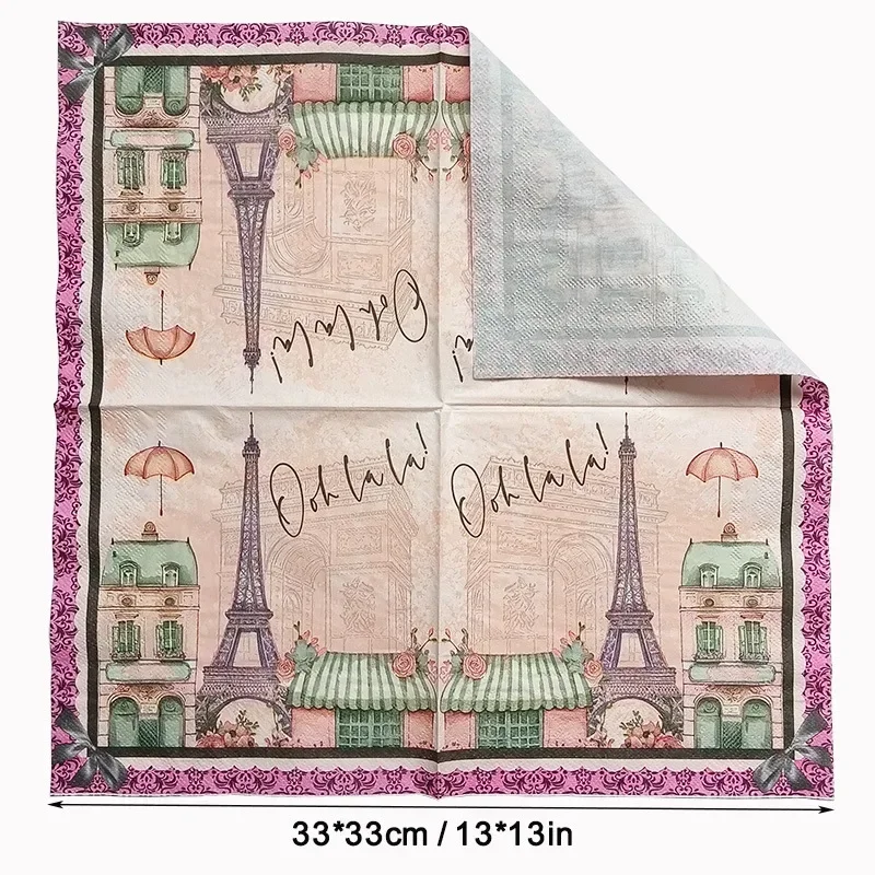 33*33cm 2-Ply New Paris Tower Colourful Printed Tissue Paper Party Decoration Paper Placemats Butterfly Bone Bart 20pcs