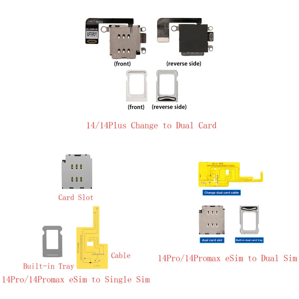 10Pcs Wylie Esim To Dual Card Flex Muslimah Per Iphone 14Promax 14Plus Esim Modificato Al Vassoio Per Slot Per Schede Sim No Nmuslimate Eecicrd Separa