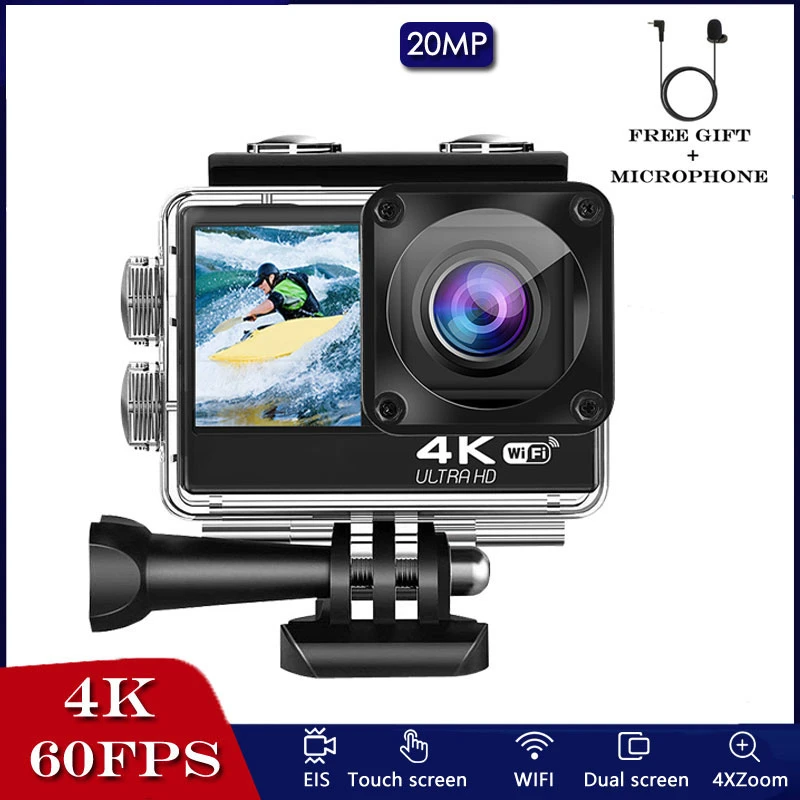 H11 Action Camera 4K 60FPS 20MP EIS 2.0 Touch LCD Dual Screen WiFi Waterproof Remote Control 4X Zoom Sports Cam surfing