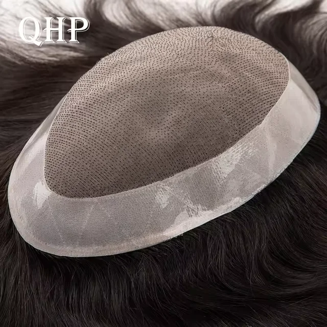 Toupet pour hommes Mono PU hommes perruques 6 pouces naturel prothèse de cheveux humains vague droite mâle prothèse de cheveux système de cheveux Durable 1