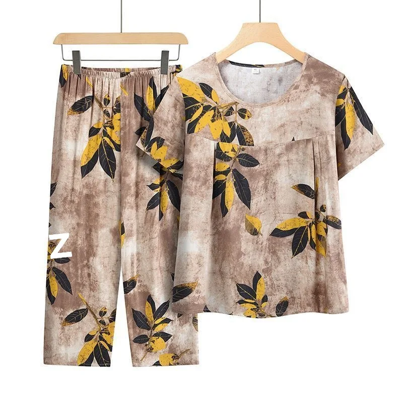 Lässiger Eisseidenanzug, lockerer Anzug in großer Größe, kurzärmeliges Oberteil, lockerer zweiteiliger Anzug, Übergröße, Sommeroutfits, Pijamas Feminino – Detail 17
