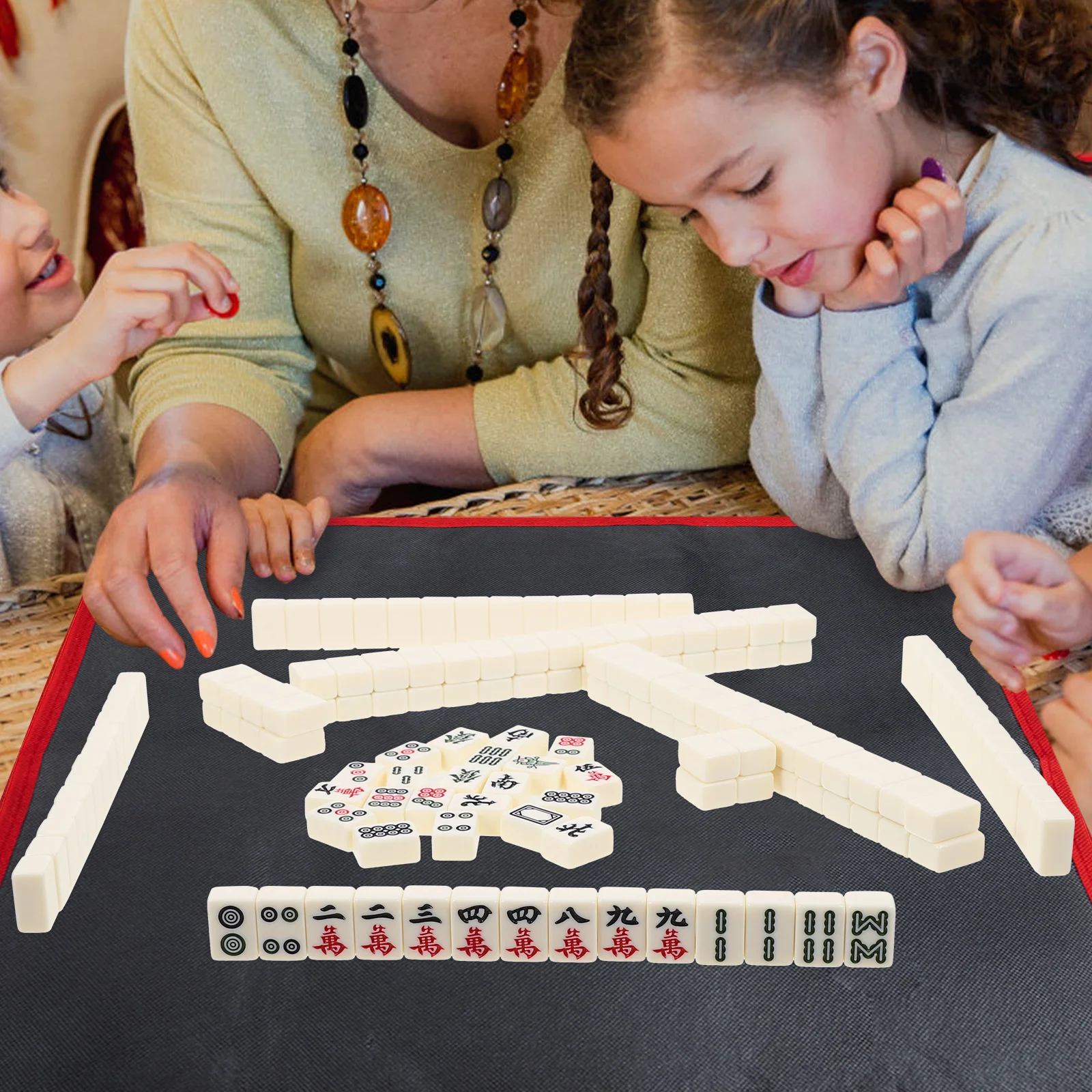 

Mahjong Set Chinese Game Mini Traveltile Toy Numberedbox Family Party Portable Board Camping Vintage Traditional Mahjongg Dices