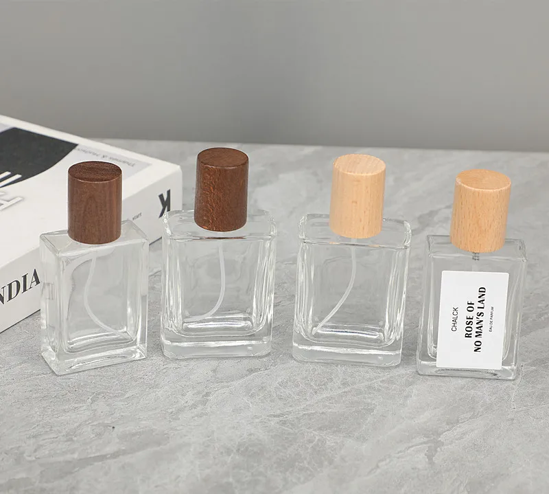10pcs Refillable Square Glass Perfume Bottles with Wooden Screw Caps – Empty 30ml 50ml ... - SKU CBGS1900 - UGI Packaging