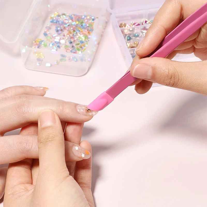 New Double Headed Tweezers Multi-Use Tweezers Silicone Pressing Head Nail Clipping Tool Take Sticker Tape Crystal Manicure Tools 5