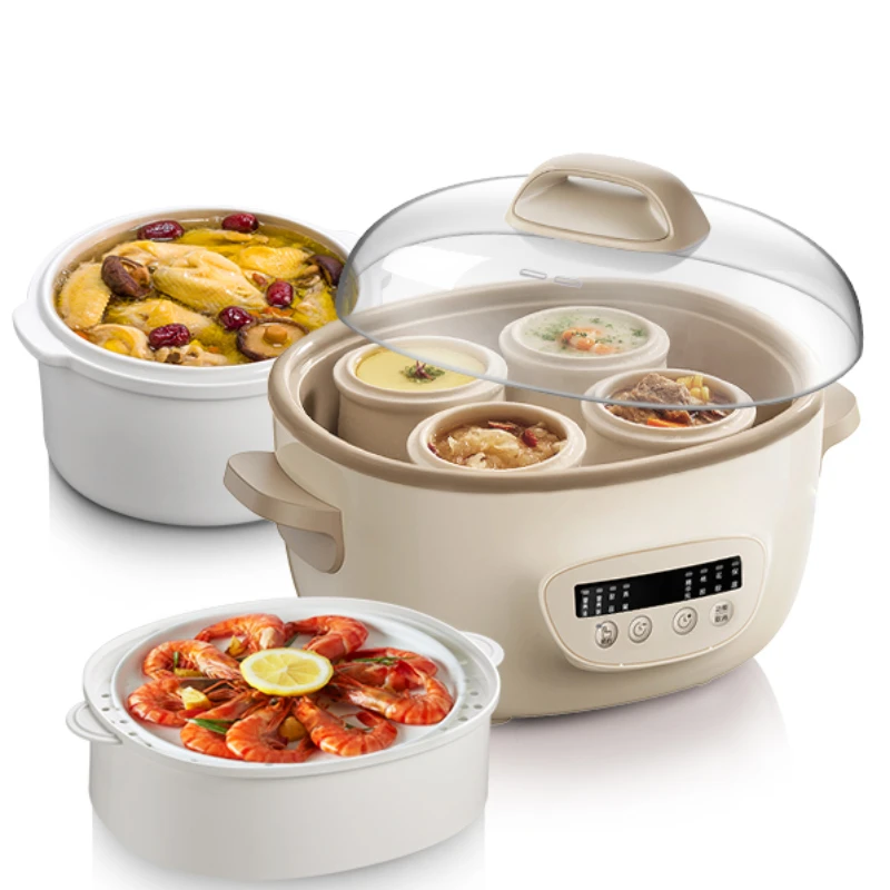 220V 2.5L Slow Cooker Baby Supplement Machine Mini Bird's Nest Stew Pot White Porcelain Waterproof Stew Pot