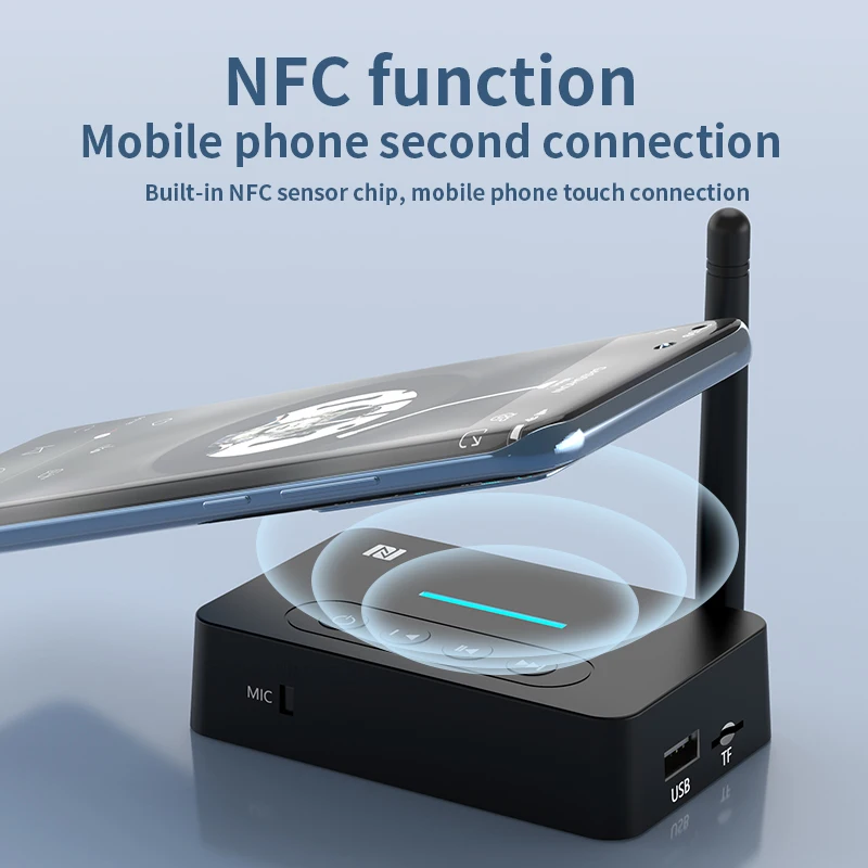 NFC Bluetooth Receiver Transmitter 5.1 Stereo AUX 3.5mm Jack RCA Handsfree Call Mic Wireless Music Audio Adapter TF/USB For TV