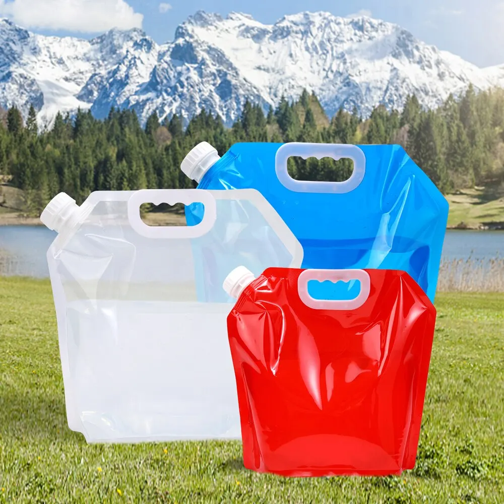 Portable Folding Water Bag 5L /10L 2pcs Outdoor Portable Folding Water Bag Travel Camping Plastic Large Capacity Water Storage Bags for Various Liquids