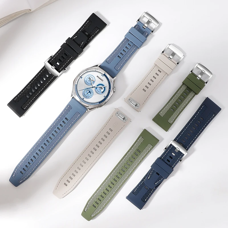 Versatile 22mm Soft Silicone Nylon Replacement Wristband Strap