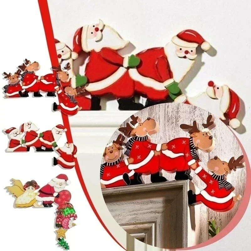 New Christmas Door Frame Wooden Decoration Elderly And Elk Handmade Crafts Personalized Holiday Home Decoration Accessories