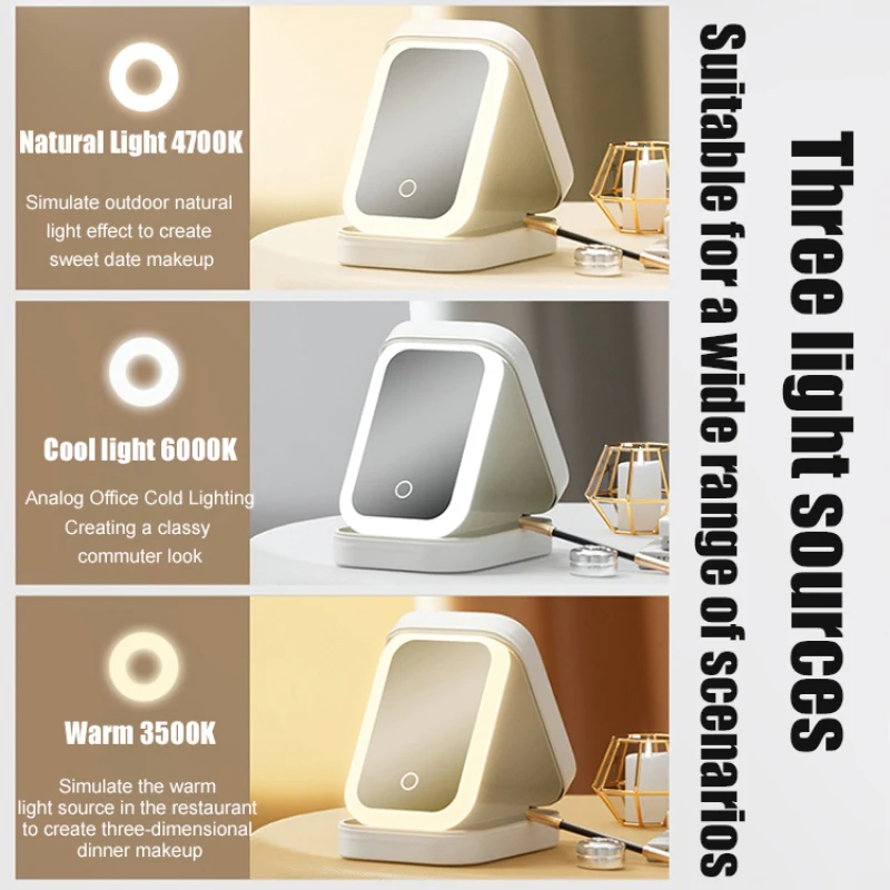 LED Mirror Makeup Storage Box Cosmetics Storage Box Fashion Portable Travel Makeup Bag Simple Makeup Case with Mirror for Woman