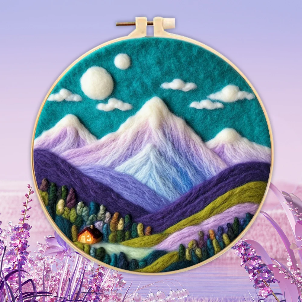 PhotoCustom Wool Painting Funny Wool Needle Felt Kit Handmade DIY Wool Felting Paint Embroidery Starry Sky Landscape Decor New