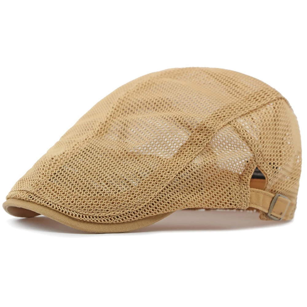 HT4379 Berets Men Women Breathable Mesh Sun Cap Spring Summer Adjustable Flat Cap Male Female Artist Painter Beret Hat beret hat woolen beret