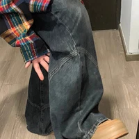 Y2K Spicy Girl Dark Series Wide Leg Jeans Women's New High Street Splicing Loose High Waist Slimming Flare  Pants - Image 2