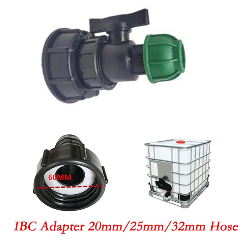 

1x 20/25/32mm IBC Tank Adapter With Ball Valve S60X6 IBC Adapter Water Tap Coarse Threaded Cap Connectors Garden Water Tank Hose
