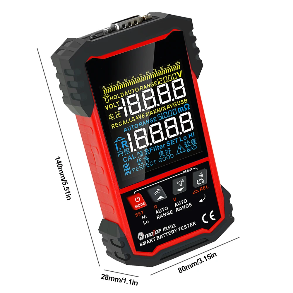 IR500/IR502 배터리 내부 저항 테스터 120V 0.000mω-500ω 납산 니켈-카드뮴 배터리용 배터리 저항계