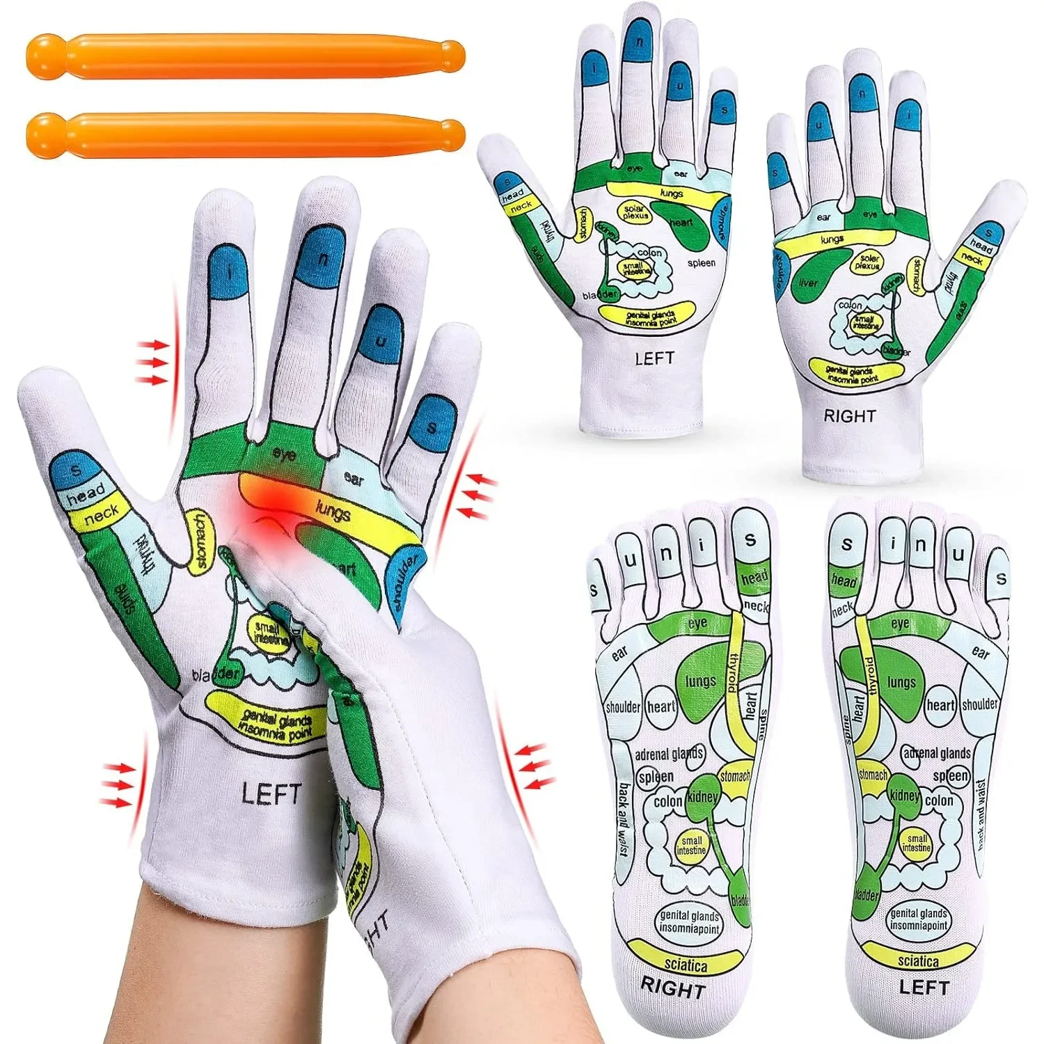 

Acupressure Reflexology Gloves and Socks Set Massage with Point Massager Tools Hand Spa Reflexology Sock Five Toe Separate Socks