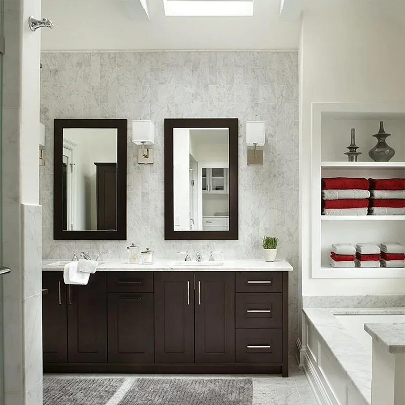 Contemporary Solid Wood Bathroom Vanity With Above Counter Cabinet