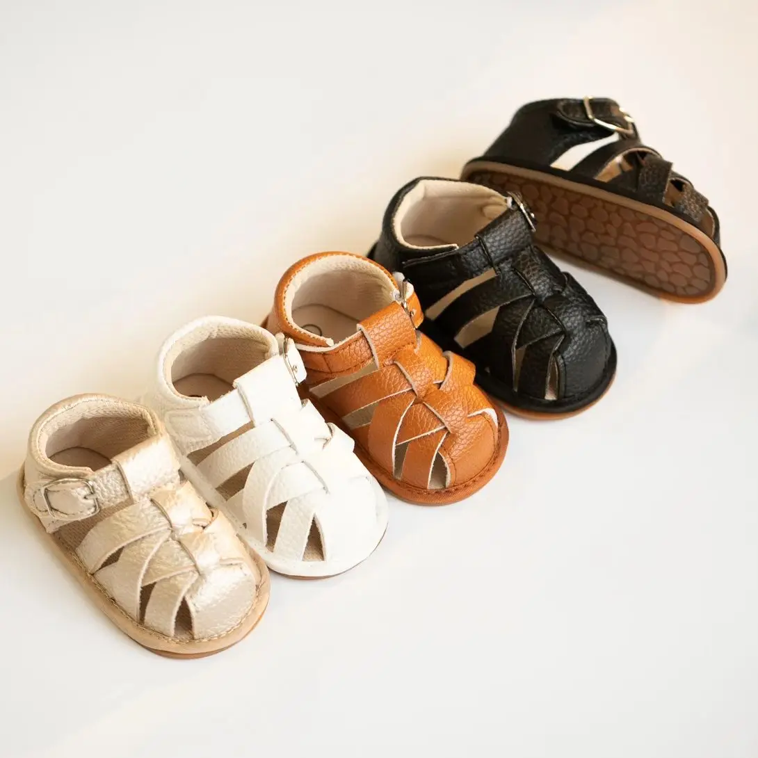 KIDSUN Outdoor Rubber Soft Sole Anti-slip Baby Sandals Prewalk Toddler Pu Leather Baby Boy Girl Shoes Summer Beach Flat Sandals 1