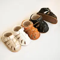 KIDSUN Outdoor Rubber Soft Sole Anti-slip Baby Sandals Prewalk Toddler Pu Leather Baby Boy Girl Shoes Summer Beach Flat Sandals 1