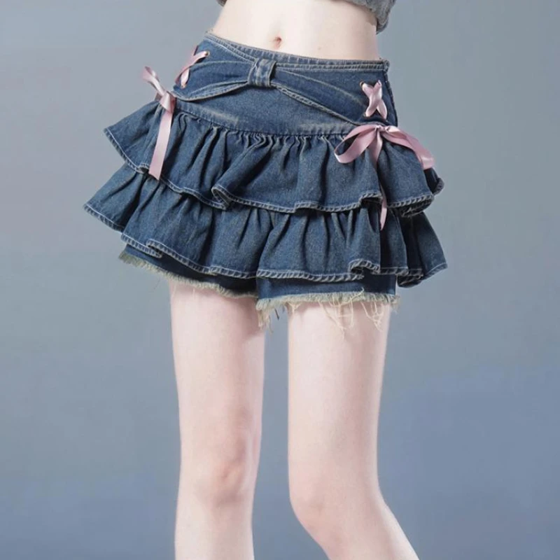 여성용 미니 데님 스커트, 스위트 카와이 활 빈티지 Y2k 의류, 미국 스트리트웨어, 섹시한 여름 A 라인, 고딕 스타일