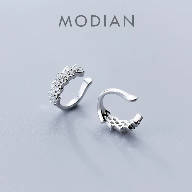 Modian 패션 크리스탈 라운드 클립 귀걸이, 매력 100%  달콤한 클립 귀 여성 파티 실버 고급 보석