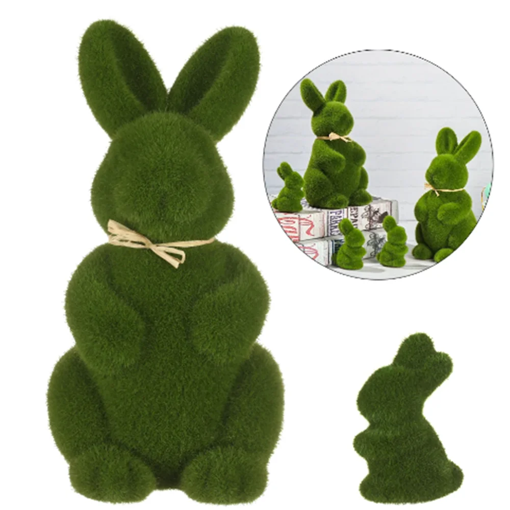 

Simulated Moss Easter Rabbit Short Velvet Furry Bunny Decorations Festive Home Ornament Festival Party Supplies Children'S Gift
