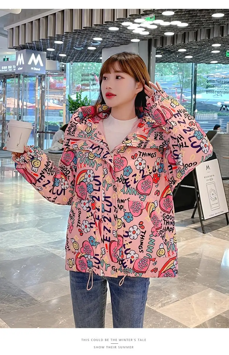 Stylish Teen Girl Bubble Graffiti Winter Jacket - true deals club