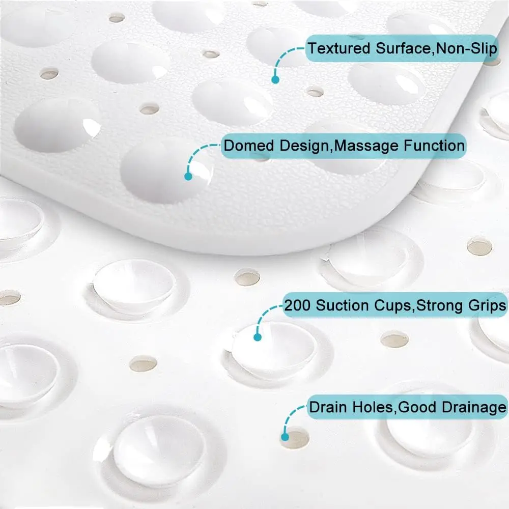 Extra large non-slip bath mat with drain holes and suction cups, 40x100cm.