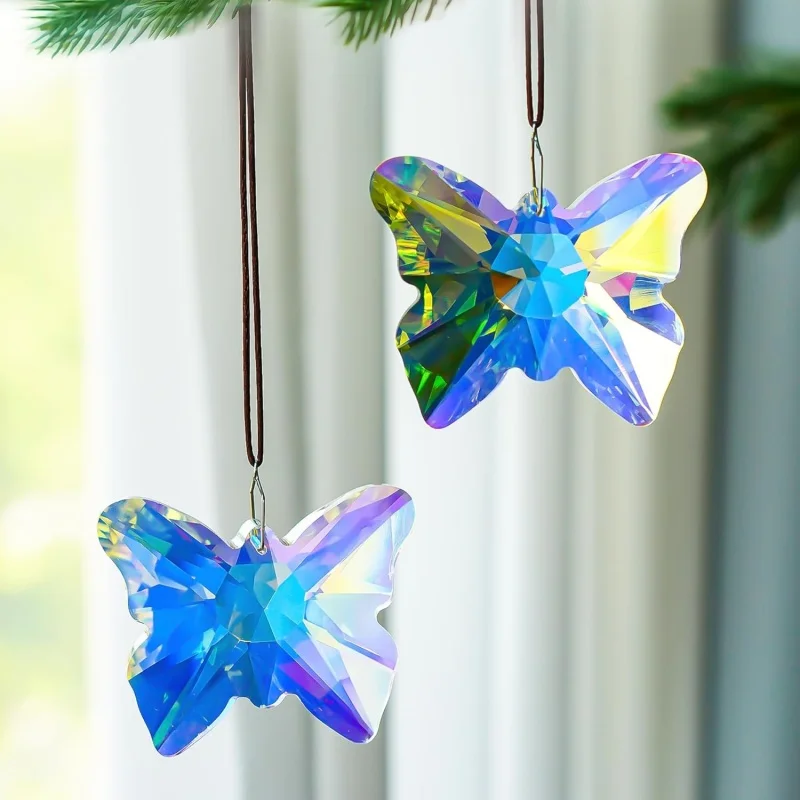 2 Pcs Butterfly Dolphin Crystal Suncatcher Prism Sun Catchers for Window Garden Indoor Outdoor Decor Home Christmas Decorations