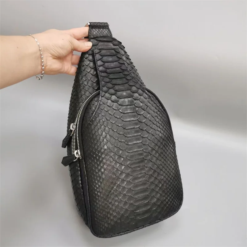 

Authentic Real True Exotic Leather Men's Small Chest Bag Genuine Serpentine Male Messenger Bag Crossbody Shoulder Bag