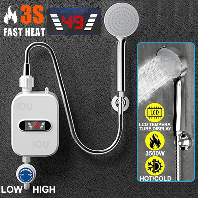 เครื่องทำน้ำอุ่นแบบทันที 220V ก๊อกน้ำห้องน้ำ ปลั๊ก EU เครื่องทำน้ำร้อน 3500W จอแสดงผลดิจิตอล สำหรับบ้านชนบท คอทเทจ โรงแรม 1