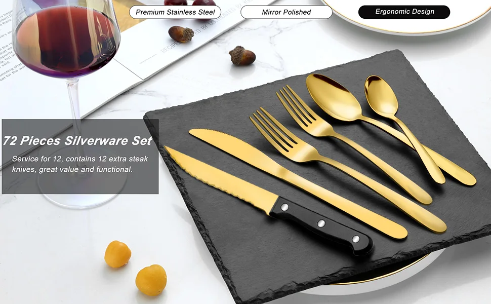 forks and spoons silverware set,gold silverware,flatware,stainless steel silverware set, utensils