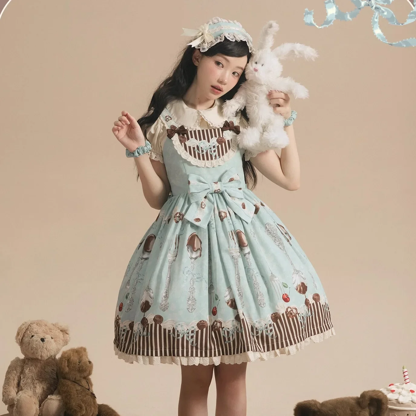 Licaboth Sweetheart Macaron Cream Cake JSK Cute French Lolita Original Sweet Bear Lolita Design Puffy Dress Girl