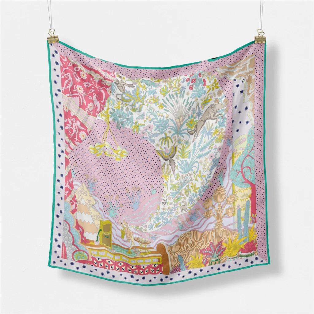 

53cm Brand Dot Animals Square Scarf Woman 2024 New Design Silk Scarf Women Bandana Luxury Headband Hijab Foulard Neckerchief