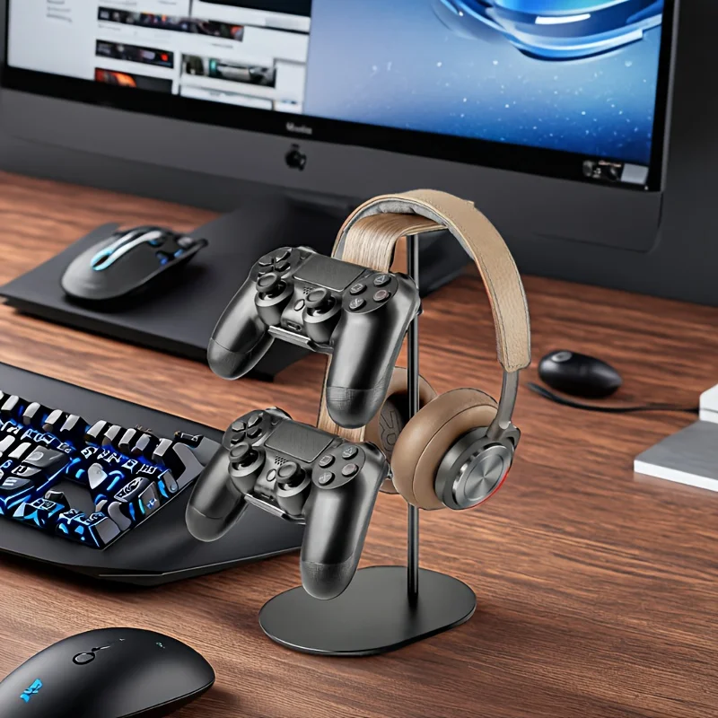나무 컨트롤러 및 헤드셋 홀더, PS5 PS4 Xbox One Nintendo Switch용 범용 게임 헤드폰 스탠드, 데스크 게임 액세서리